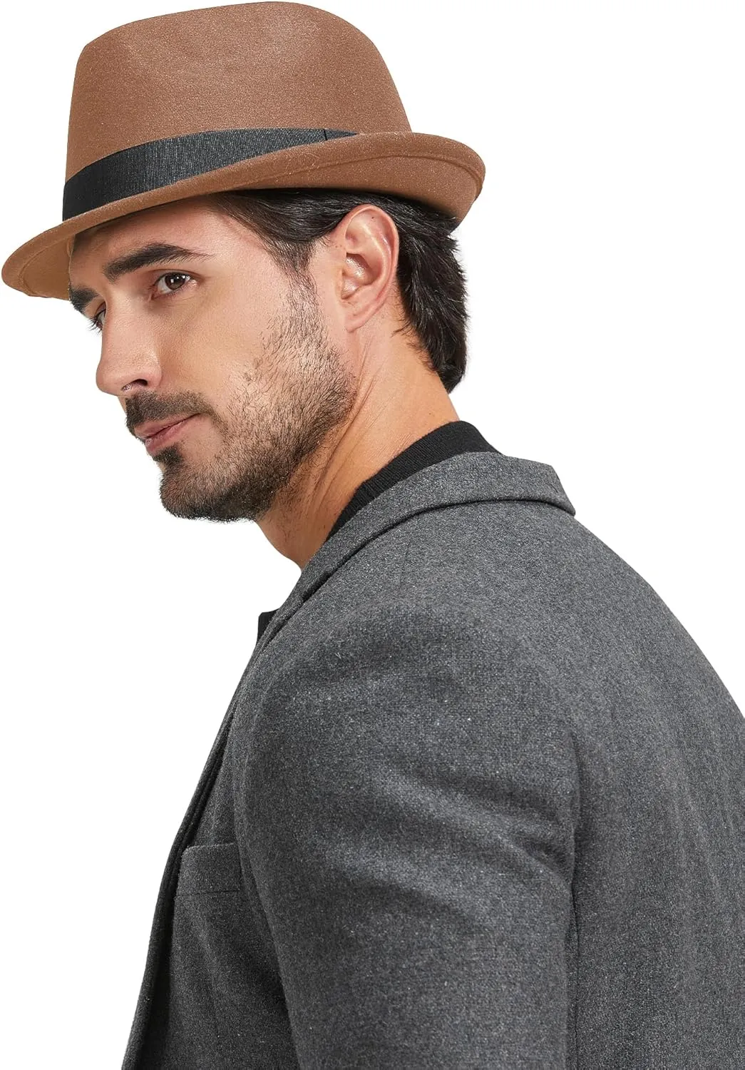 Zylioo Multi Size Felt Trilby Hats,Adjustable Size Warm Fedora Hat,Unisex Manhattan Hat,Short Brim Cuban Hat with Ribbon